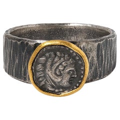 Greek Head, Alexander the Great, Miniature Coin 'Replica' Stacker Ring