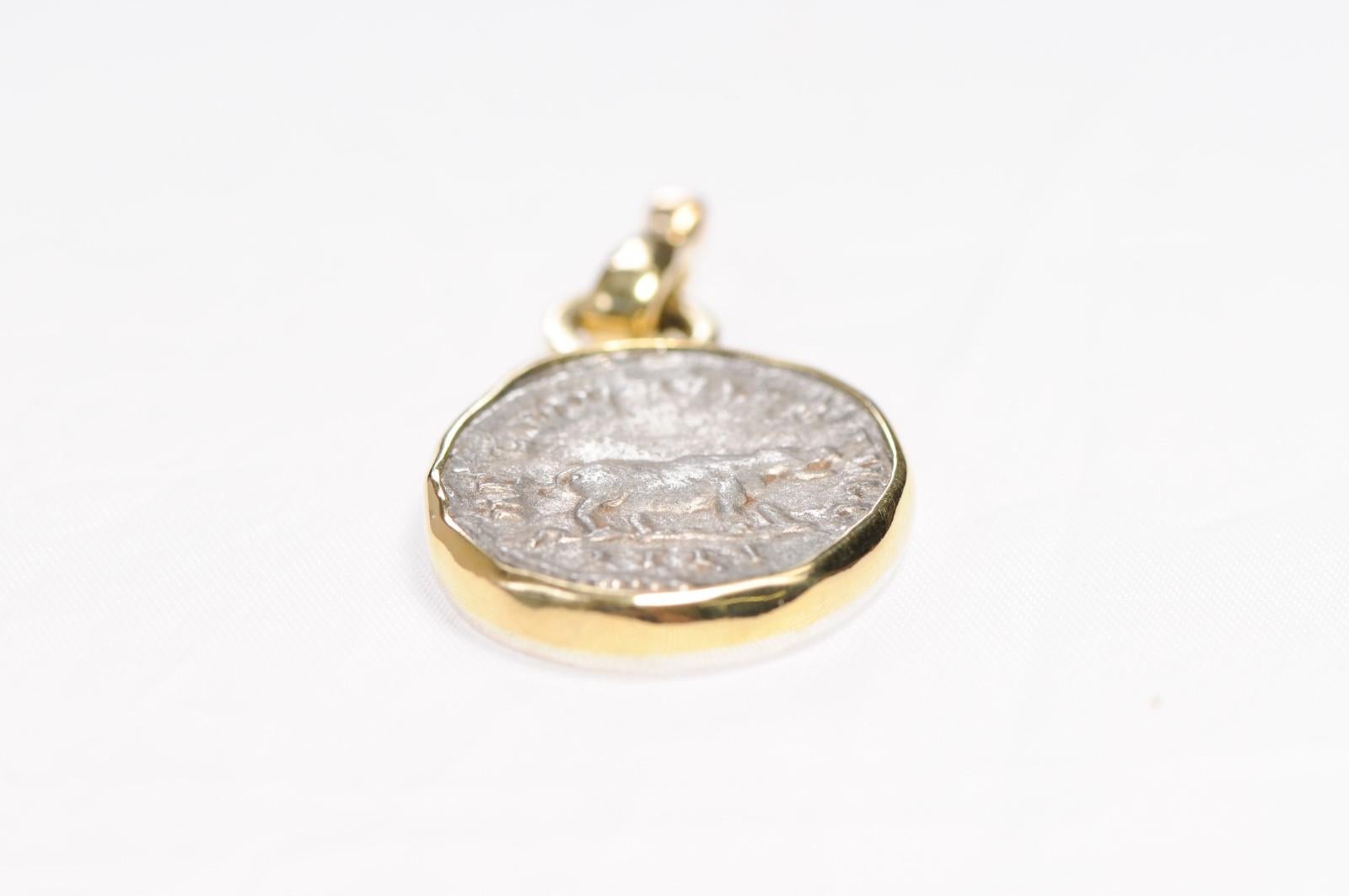 Classical Roman Roman Hippopotamus Coin Pendant 18kt Gold (pendant only) For Sale