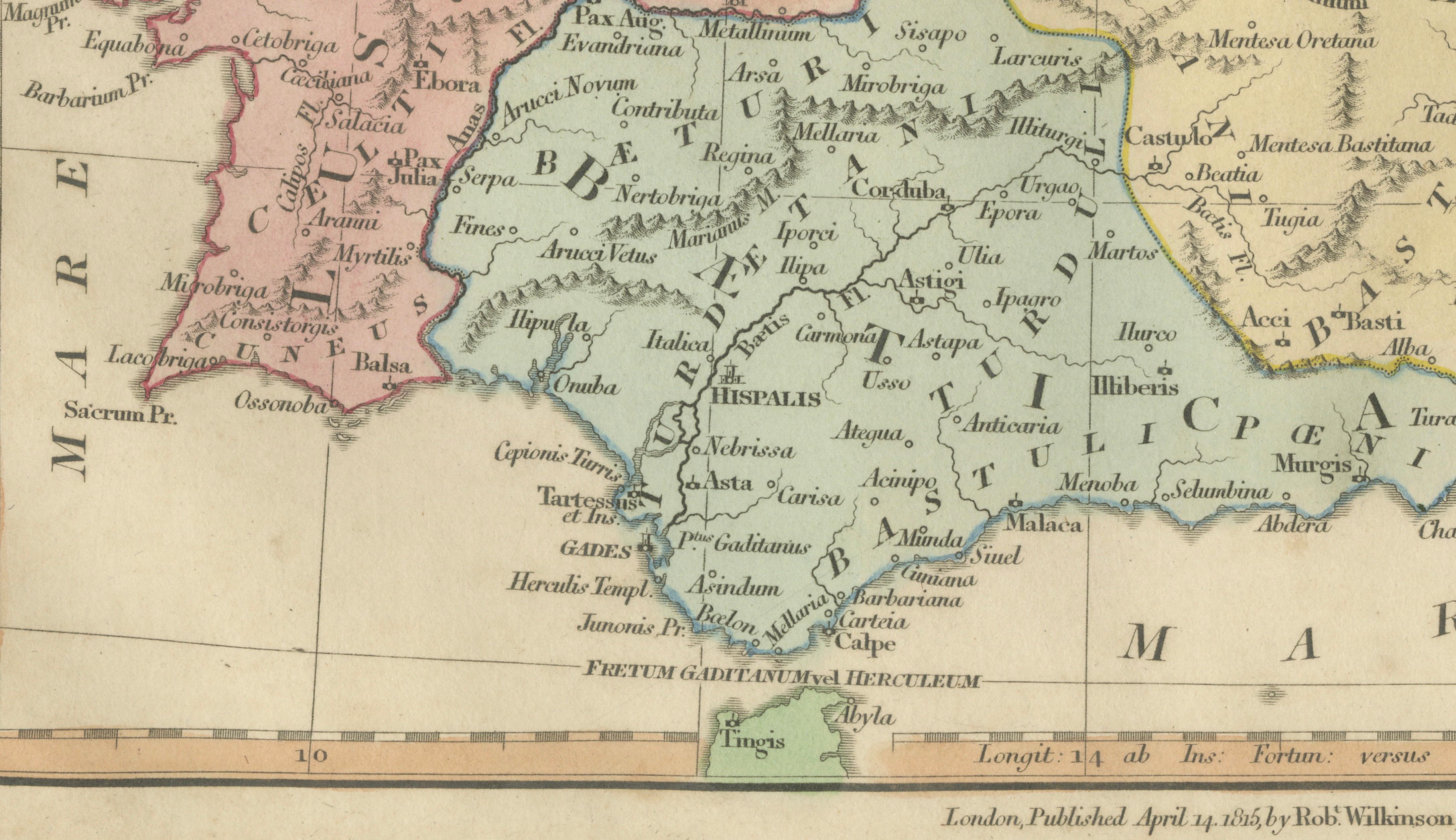 Roman Hispania Provinces Map — Decorative Classical Iberia, Wilkinson 1815