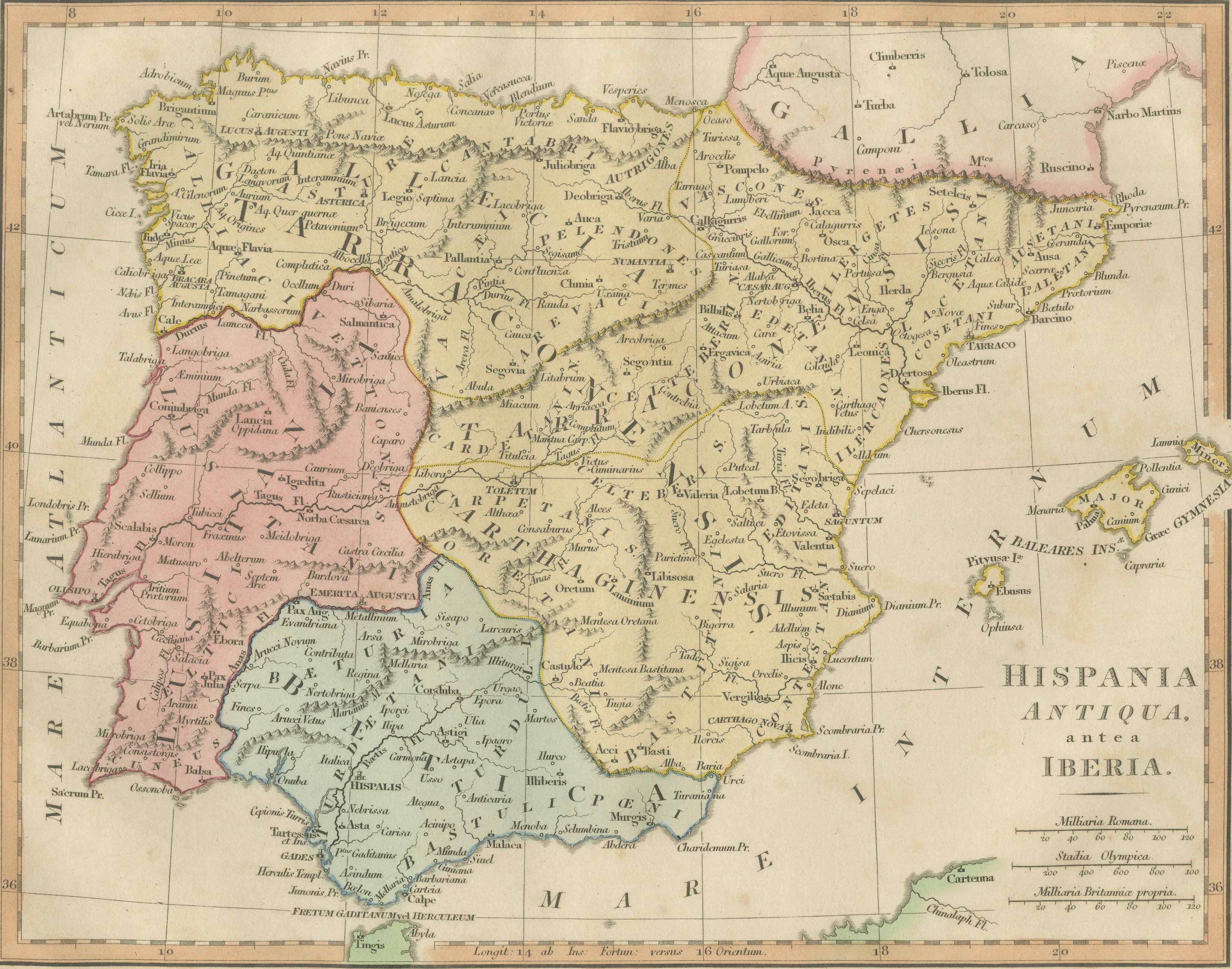 Roman Hispania Provinces Map — Decorative Classical Iberia, Wilkinson 1815