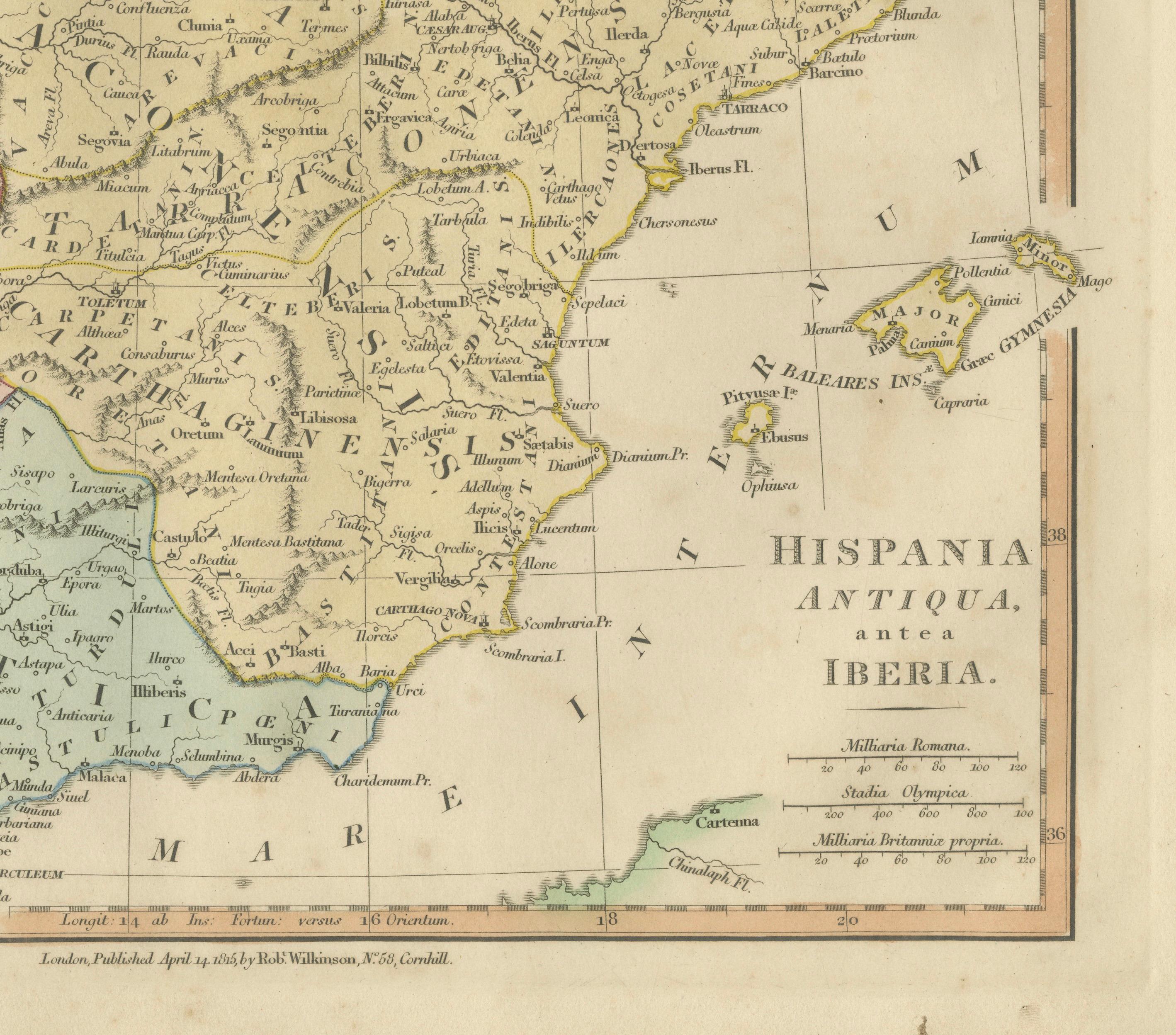 Roman Hispania Provinces Map — Decorative Classical Iberia, Wilkinson 1815