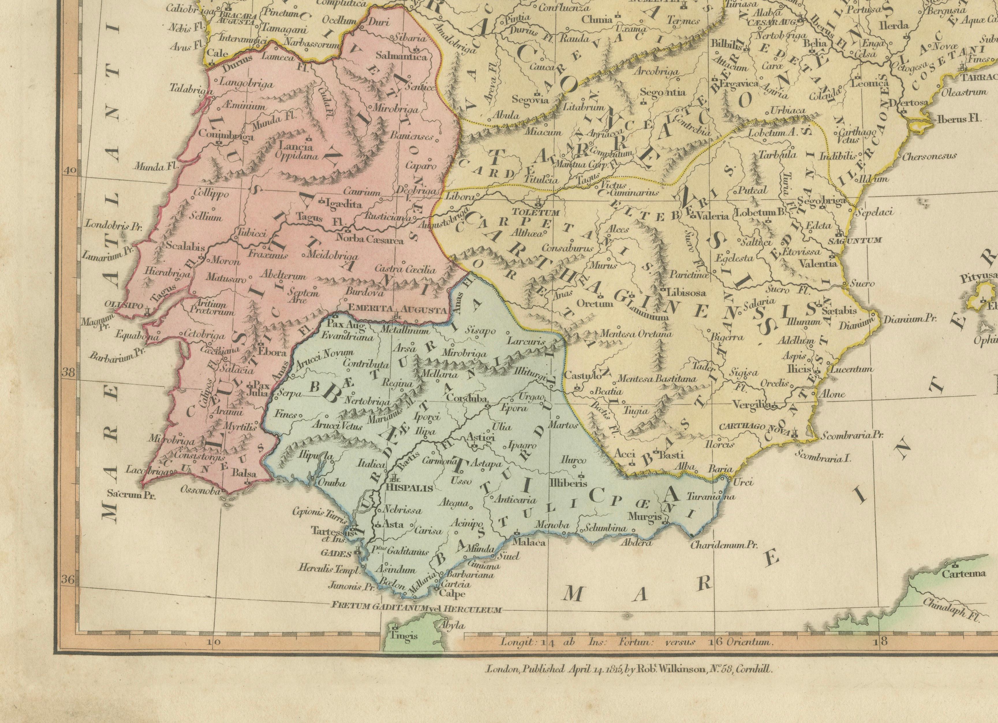 Roman Hispania Provinces Map — Decorative Classical Iberia, Wilkinson 1815
