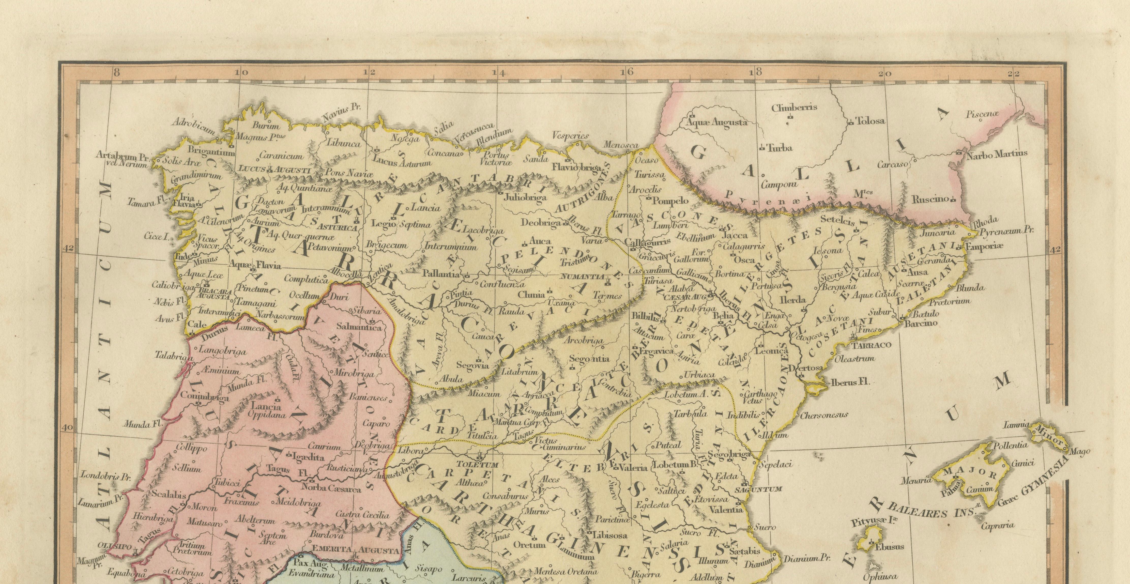 Roman Hispania Provinces Map — Decorative Classical Iberia, Wilkinson 1815