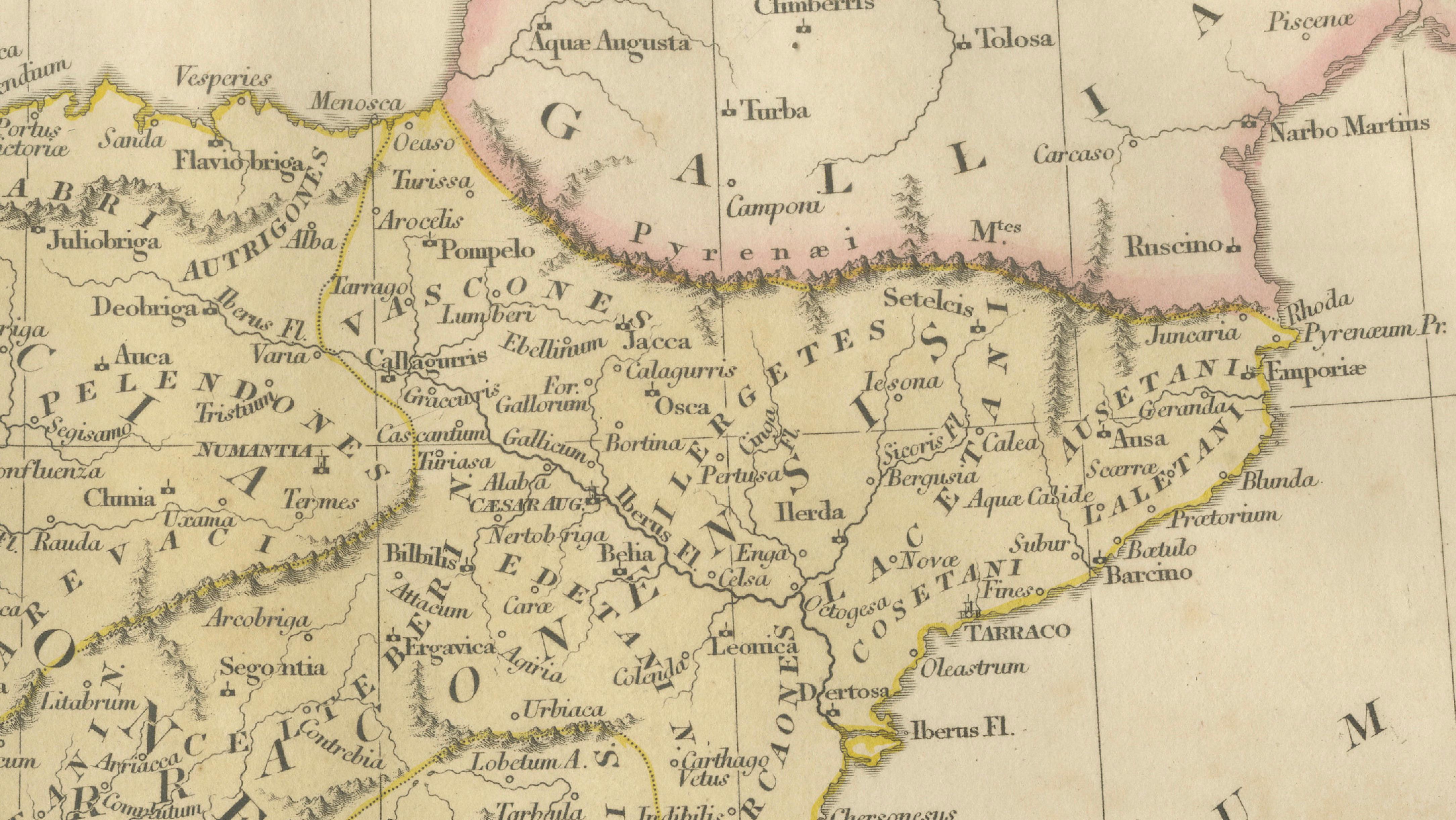 Roman Hispania Provinces Map — Decorative Classical Iberia, Wilkinson 1815