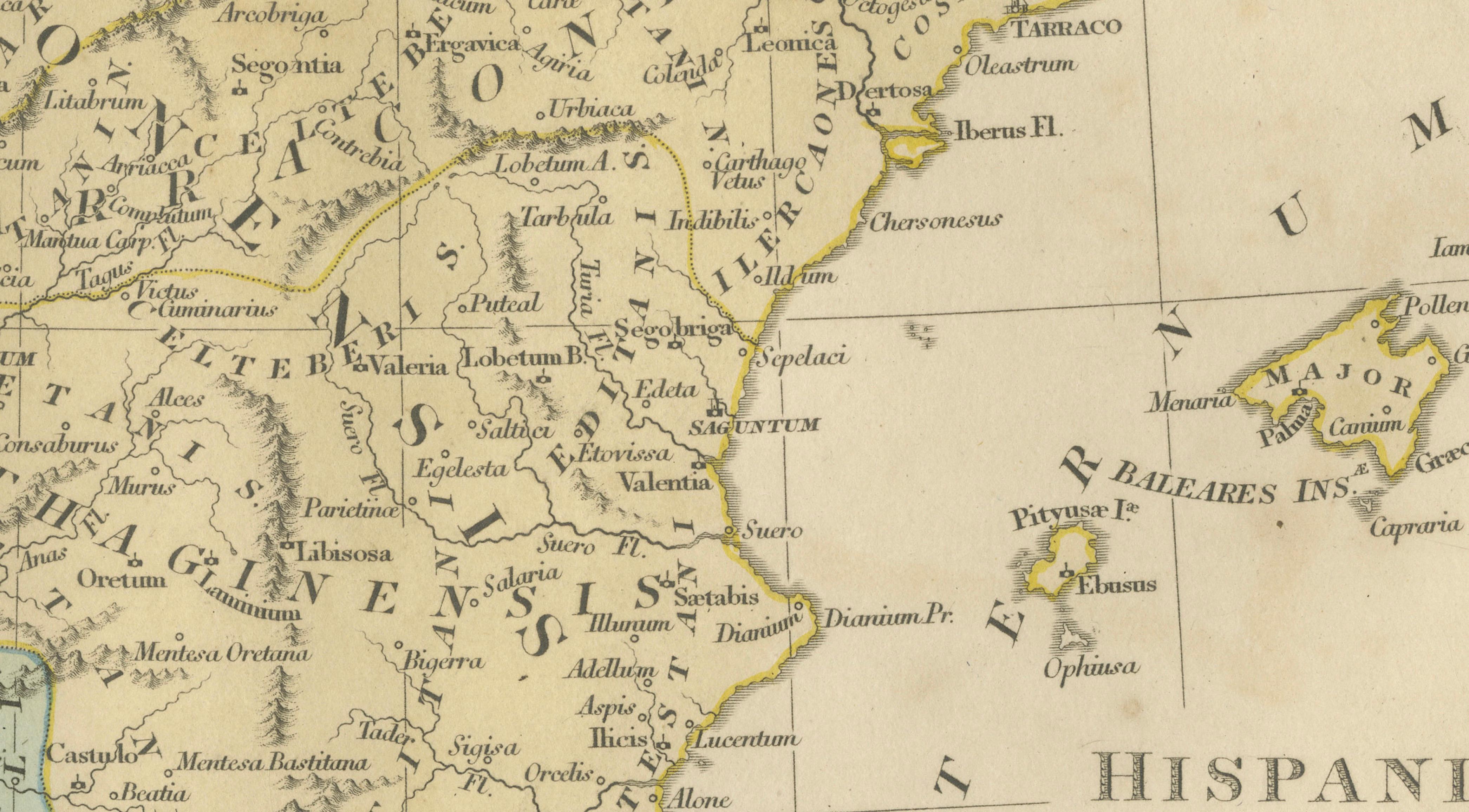 Roman Hispania Provinces Map — Decorative Classical Iberia, Wilkinson 1815