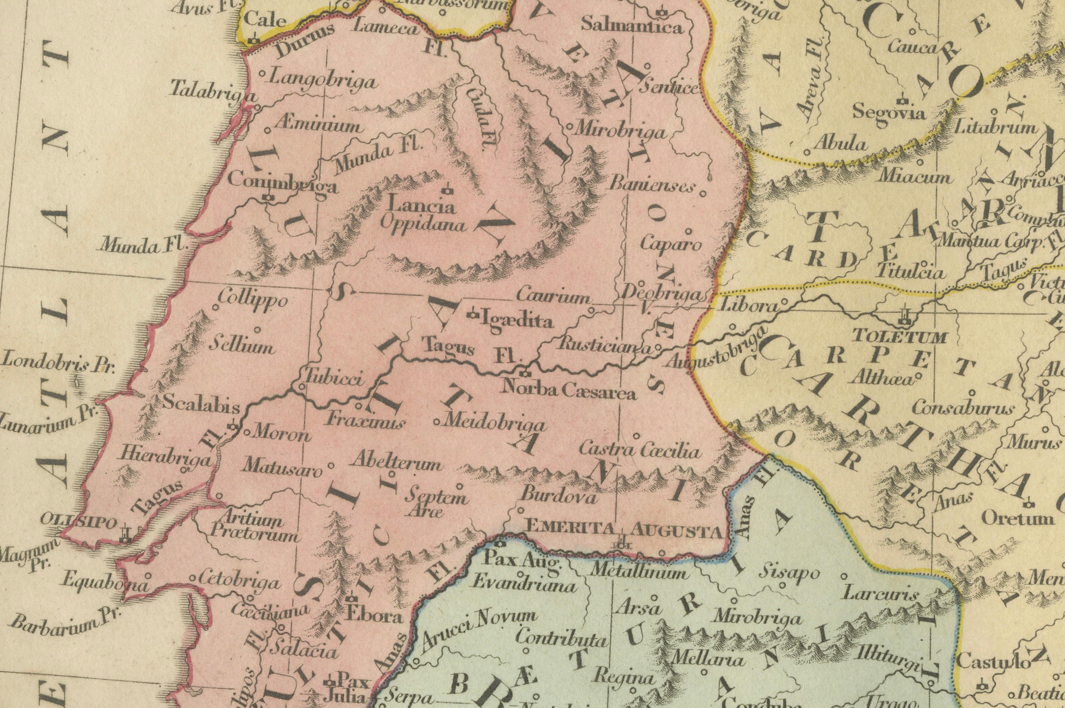 Roman Hispania Provinces Map — Decorative Classical Iberia, Wilkinson 1815