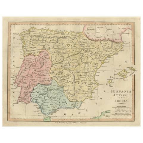 Roman Hispania Provinces Map — Decorative Classical Iberia, Wilkinson 1815