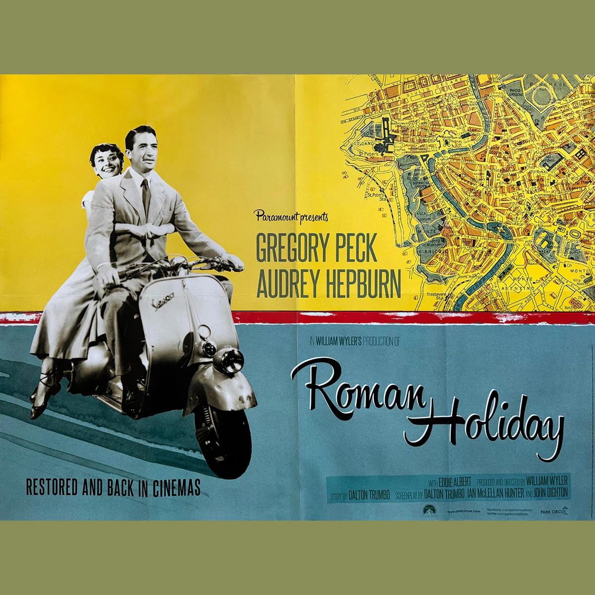 Romanischer Feiertag (2023R)
Original British Quad (30 X 40 Zoll)

Britisches Originalplakat im Format 30 x 40 Zoll für die Neuauflage von William Wylers romantischer Komödie Roman Holiday aus dem Jahr 1953 mit Gregory Peck, Audrey Hepburn und Eddie