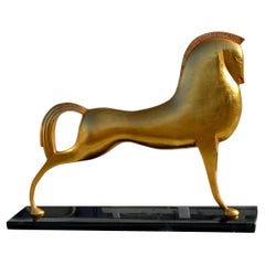Roman Horse on Black Marble Base