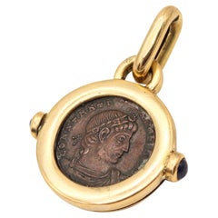 Pendentif en or 18Kt et saphirs avec pièce de monnaie romaine 307 AD Constantine antique
