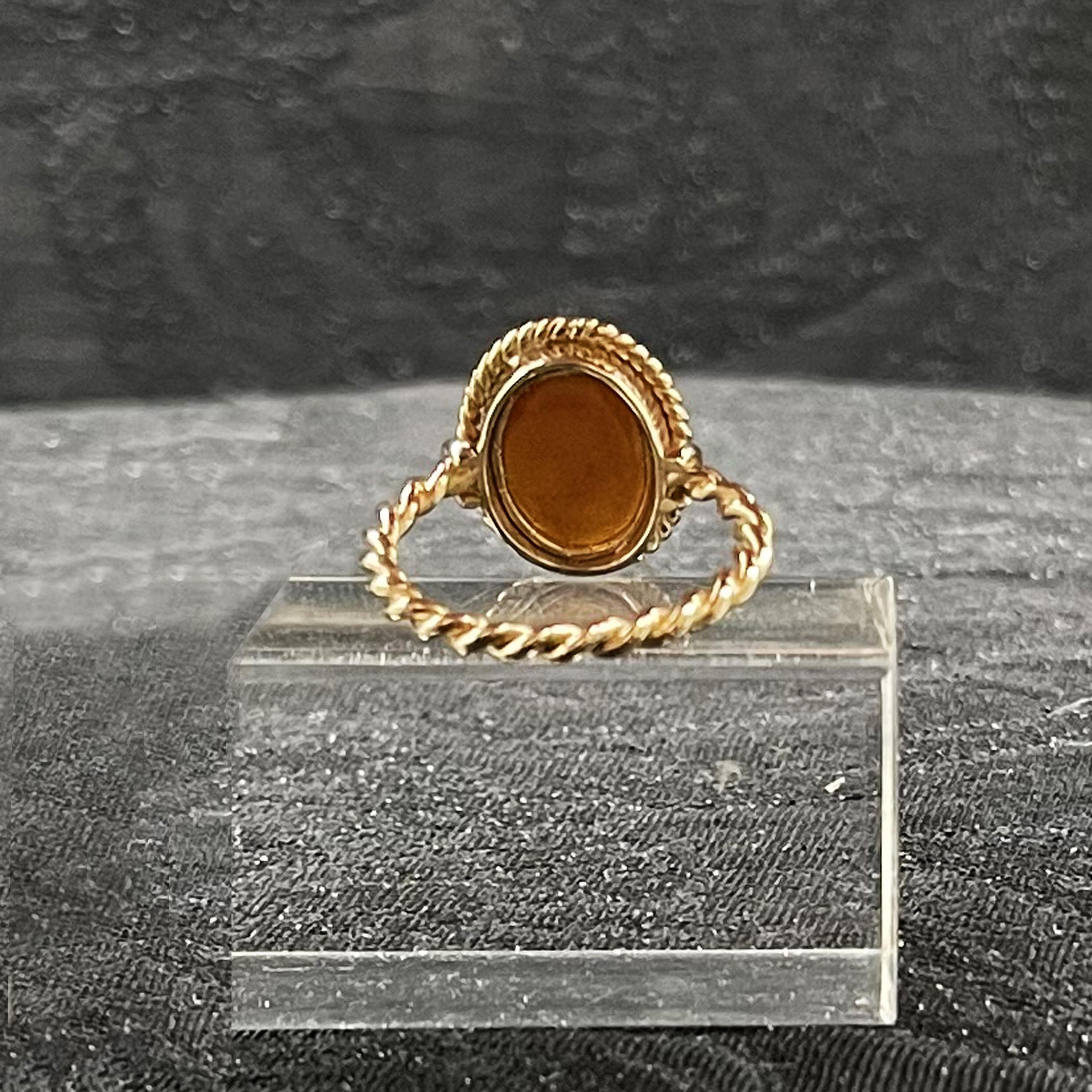 Oval Cut Roman Intaglio 2nd Cent. AD Depicting the Moon and Seven Stars 18 Kt Gold Ring