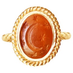 Roman Intaglio 2nd Cent. AD Depicting the Moon and Seven Stars 18 Kt Gold Ring