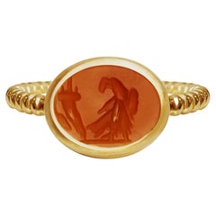 Used Roman Intaglio '2nd Cent.AD' Depicting an Eagle and a Cornucopia 18 Kt Gold Ring