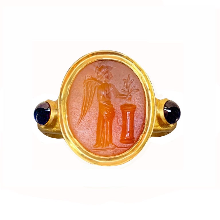Roman Carnelian Intaglio 18 Karat Gold Ring, Depicting a Winged Nike  'Victory' at 1stDibs | nike signet ring, nike gold ring