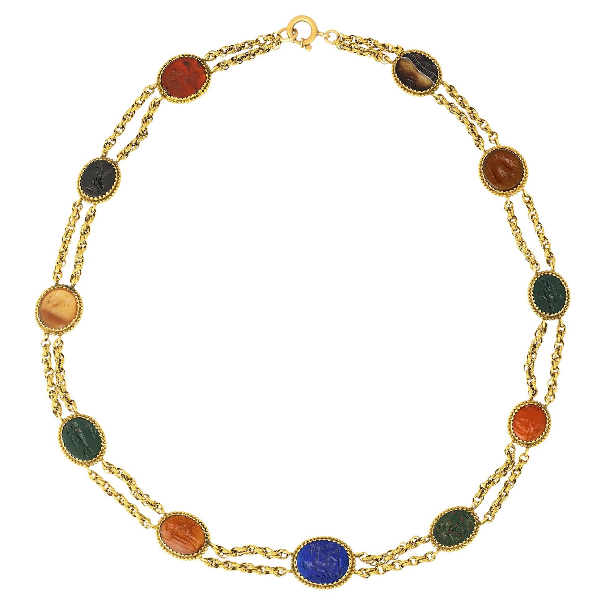 Roman Intaglio Gemstone Necklace For Sale