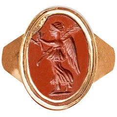 Roman Intaglio depicting Nike (Victory-2nd cent AD) 18 Kt Rose Gold Ring 