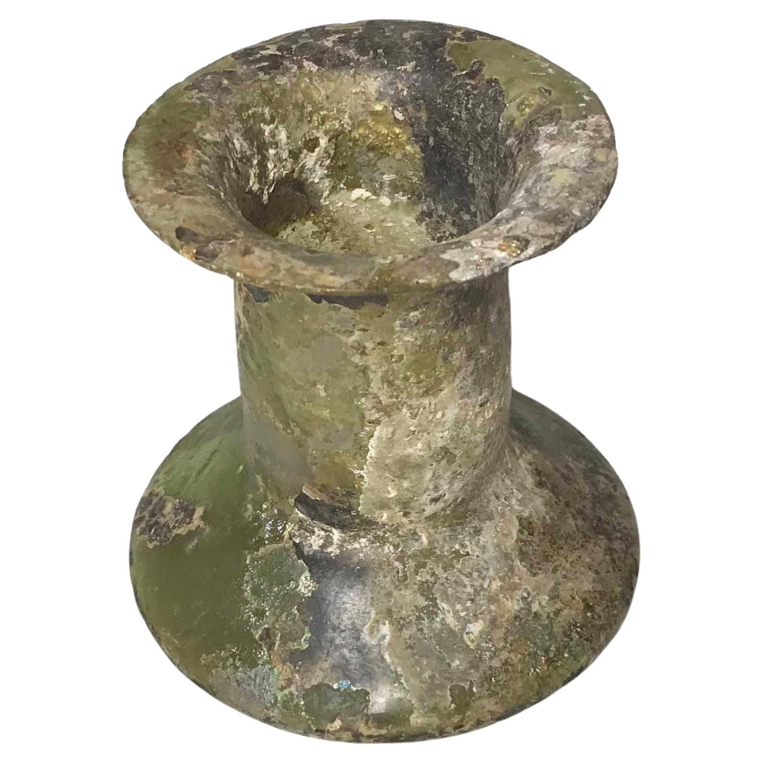 Botella romana de vidrio verde iridiscente antigüedades mundo antiguo antigüedades