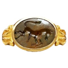 Diaspro romano Intaglio 1°-2° sec. Anello in oro ADS 18 Kt raffigurante un cavallo