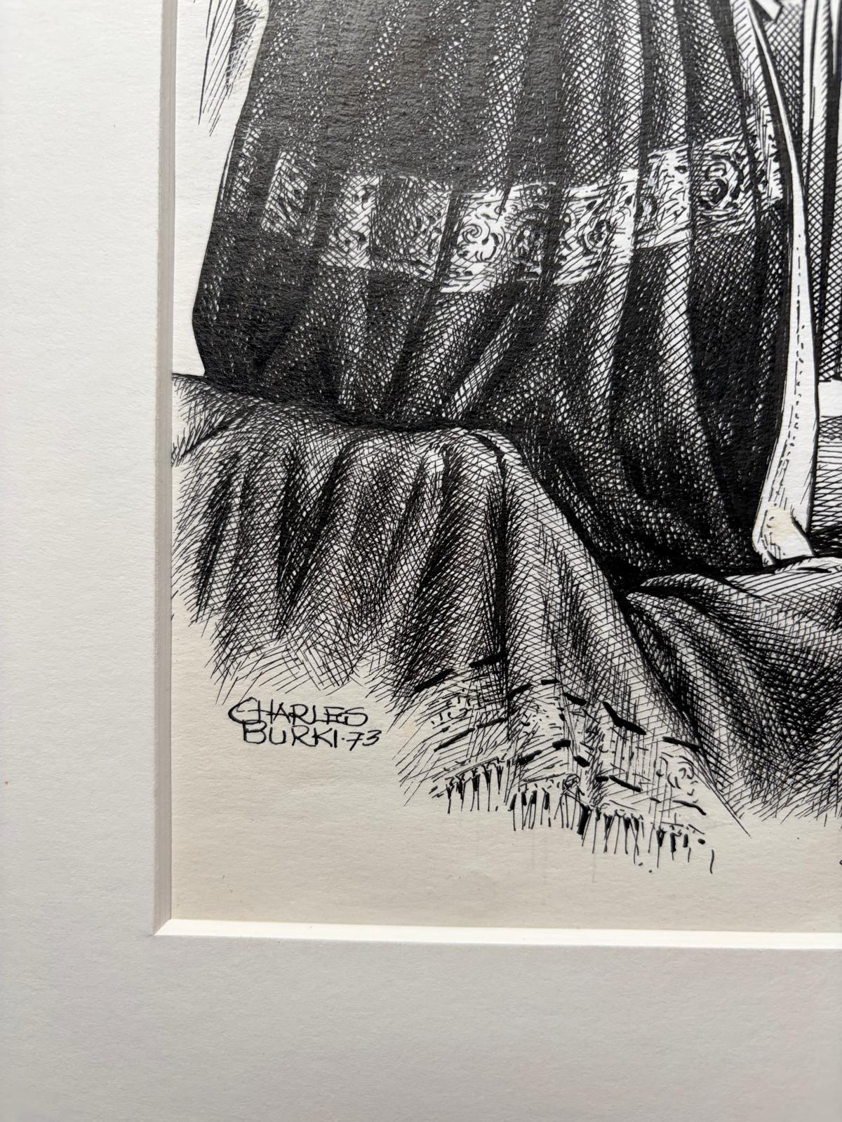 Néerlandais Scène de jugement romain - Illustration originale à la plume de Charles Burki, 1973 en vente