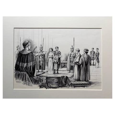 Roman Judgment Scene - Original Pen & Ink Illustration by Charles Burki, 1973