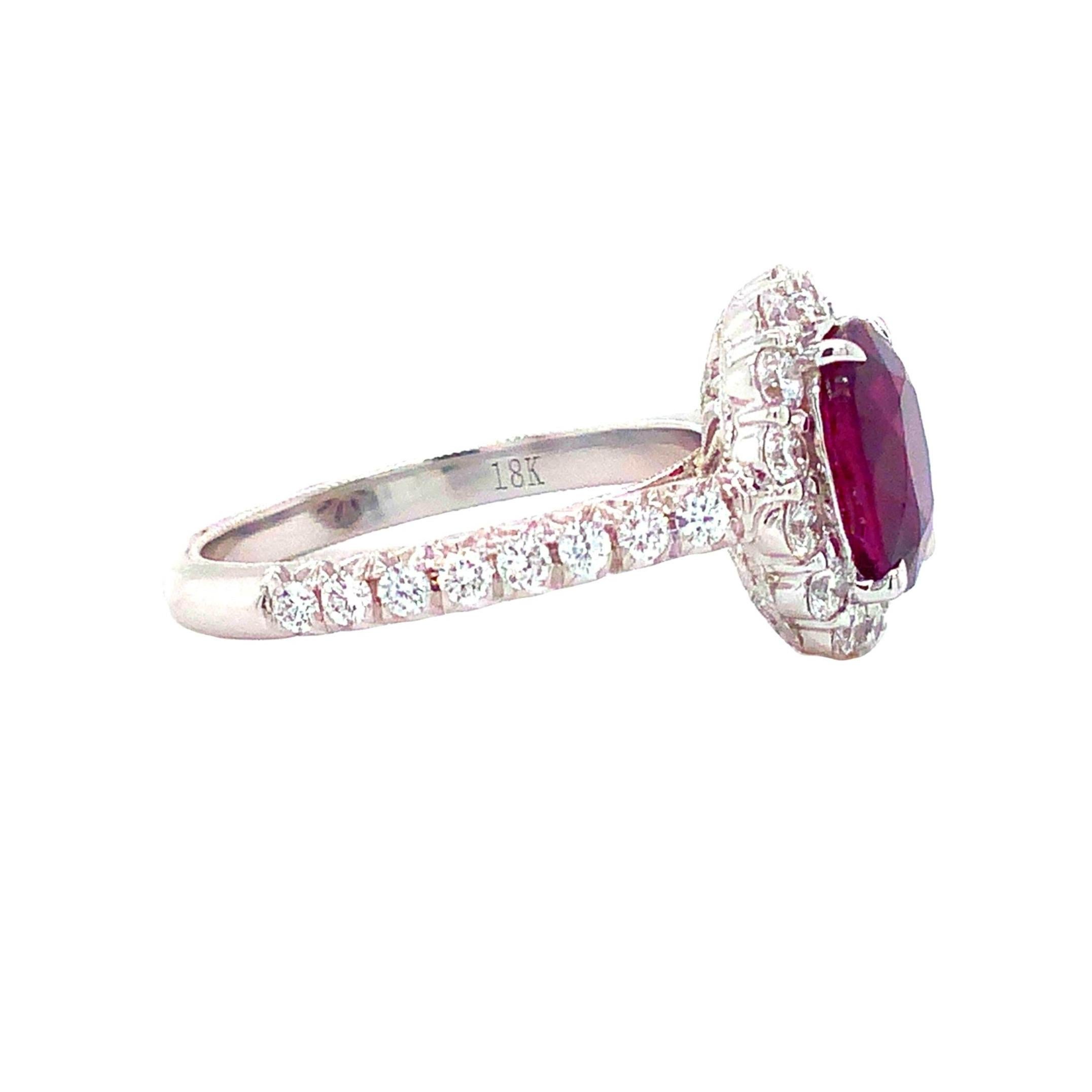 Roman + Jules Classic 2.52 Carat Gem Quality Red Ruby and Diamond Halo Ring In New Condition For Sale In Los Gatos, CA