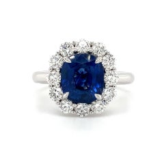 Roman + Jules Classic 3.32ct Gem Quality Blue Sapphire and Diamond Halo Ring