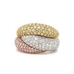 Roman + Jules Fancy Colored Overlapping Diamond Pavé Ring Set in 18k Tri-Color G