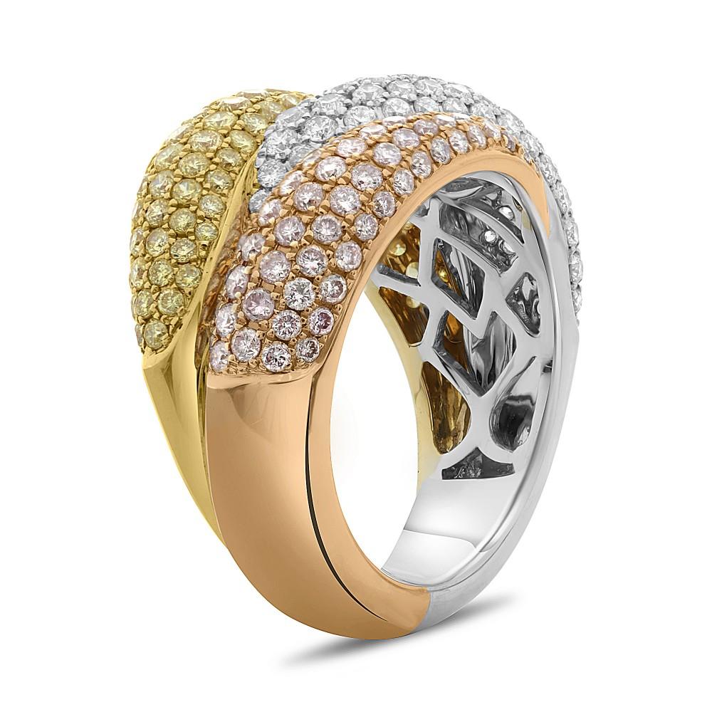 Roman + Jules Fancy Colored Überlappende Diamant Pavé Ring Set in 18K Tri-color G (Moderne) im Angebot
