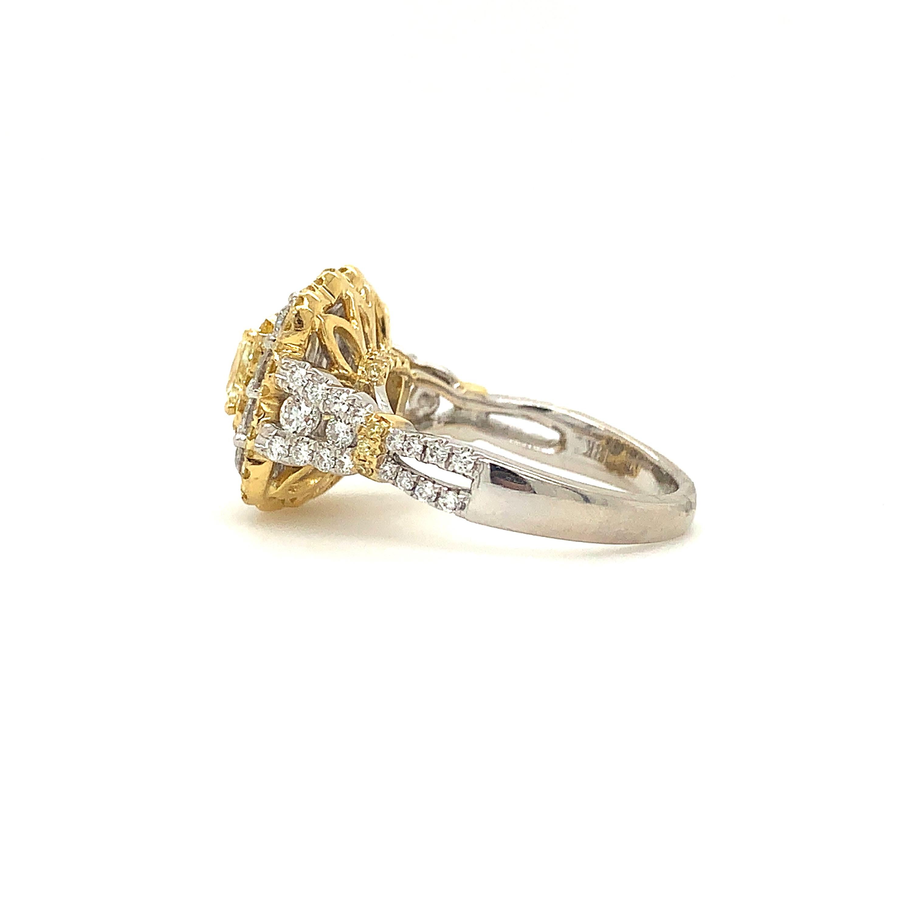 Brilliant Cut Roman + Jules Fancy Intense Yellow and White Fine Quality Diamond Ring in 18kt For Sale