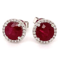 Roman + Jules Fine Quality Ruby and Diamond Halo Earrings in 18 Karat White Gold