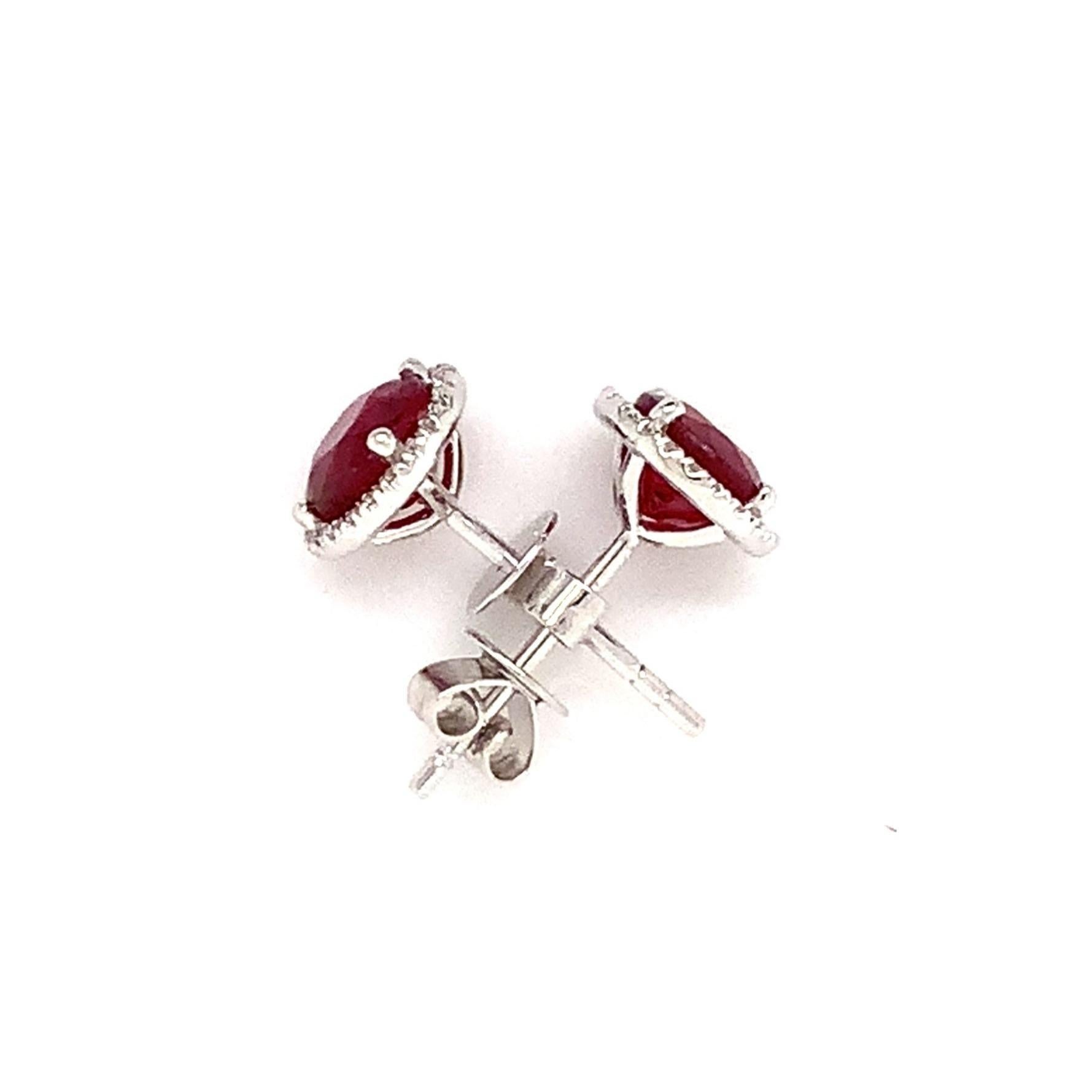 Roman + Jules Fine Quality Ruby and Diamond Halo Earrings in 18 Karat White Gold In New Condition For Sale In Los Gatos, CA