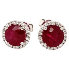 Roman + Jules Fine Quality Ruby and Diamond Halo Earrings in 18 Karat White Gold