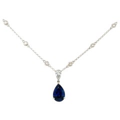 Roman + Jules Gem Quality Blue Sapphire and Diamond Set in Platinum Pendant