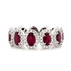 Roman + Jules Gem Quality Oval Ruby and Diamond Eternity Ring Set in Platinum