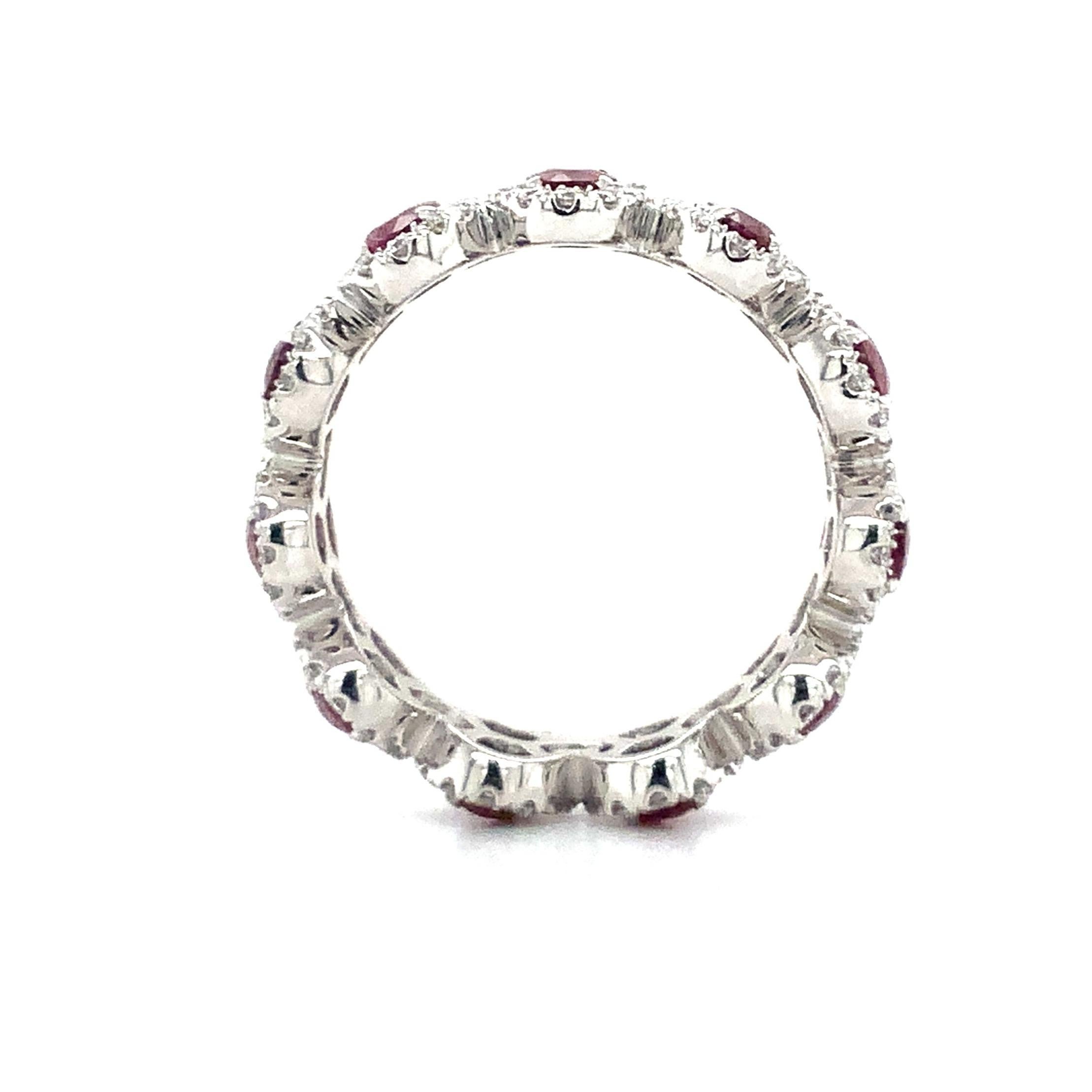 Art Deco Roman + Jules Gem Quality Oval Ruby and Diamond Eternity Ring Set in Platinum For Sale