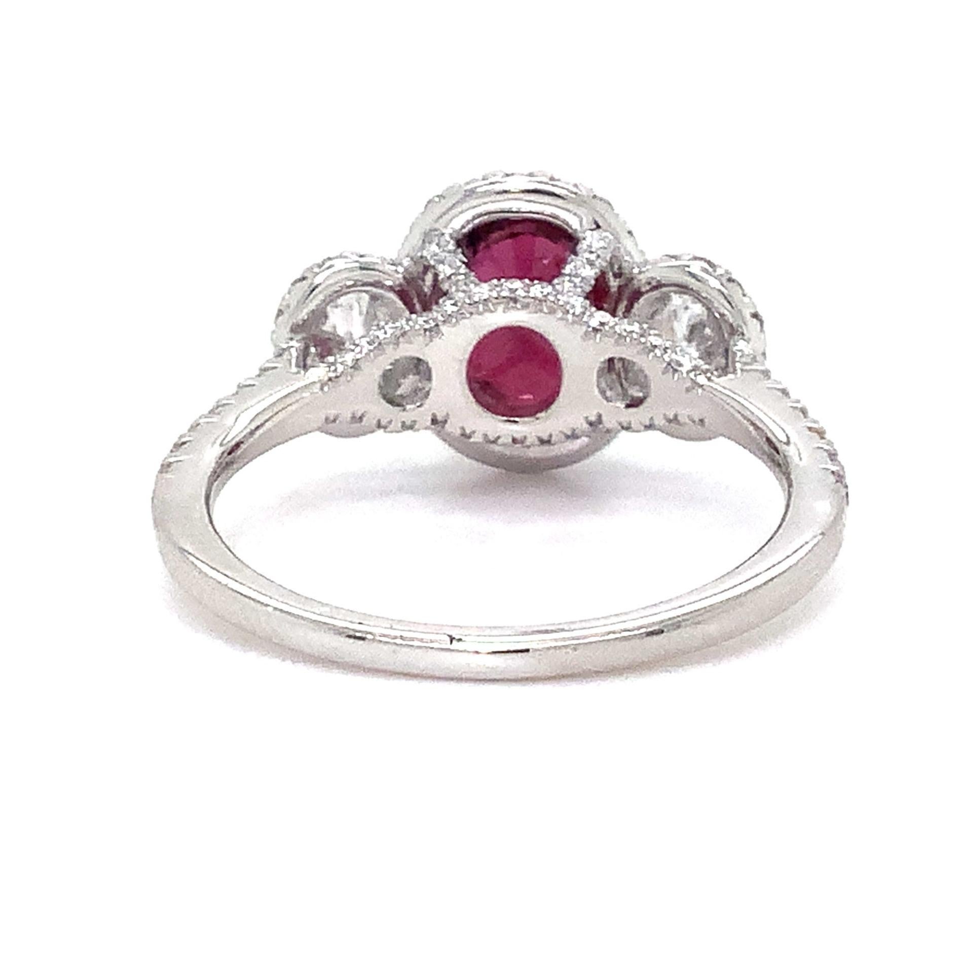 Women's Roman + Jules Gia Certified 3 Stone Ruby and Diamond Ring Set in 950 Platinum For Sale