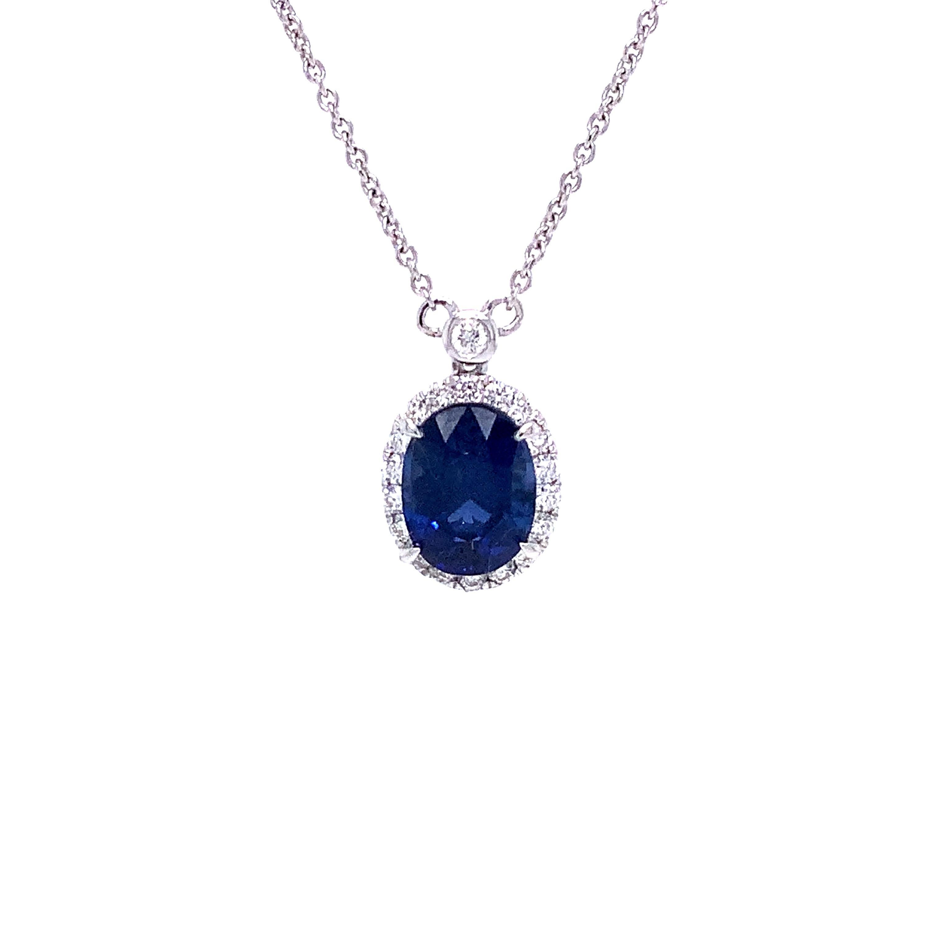 Modern Roman + Jules GIA Certified Blue Sapphire and Diamond Necklace Set in 18k W/G For Sale