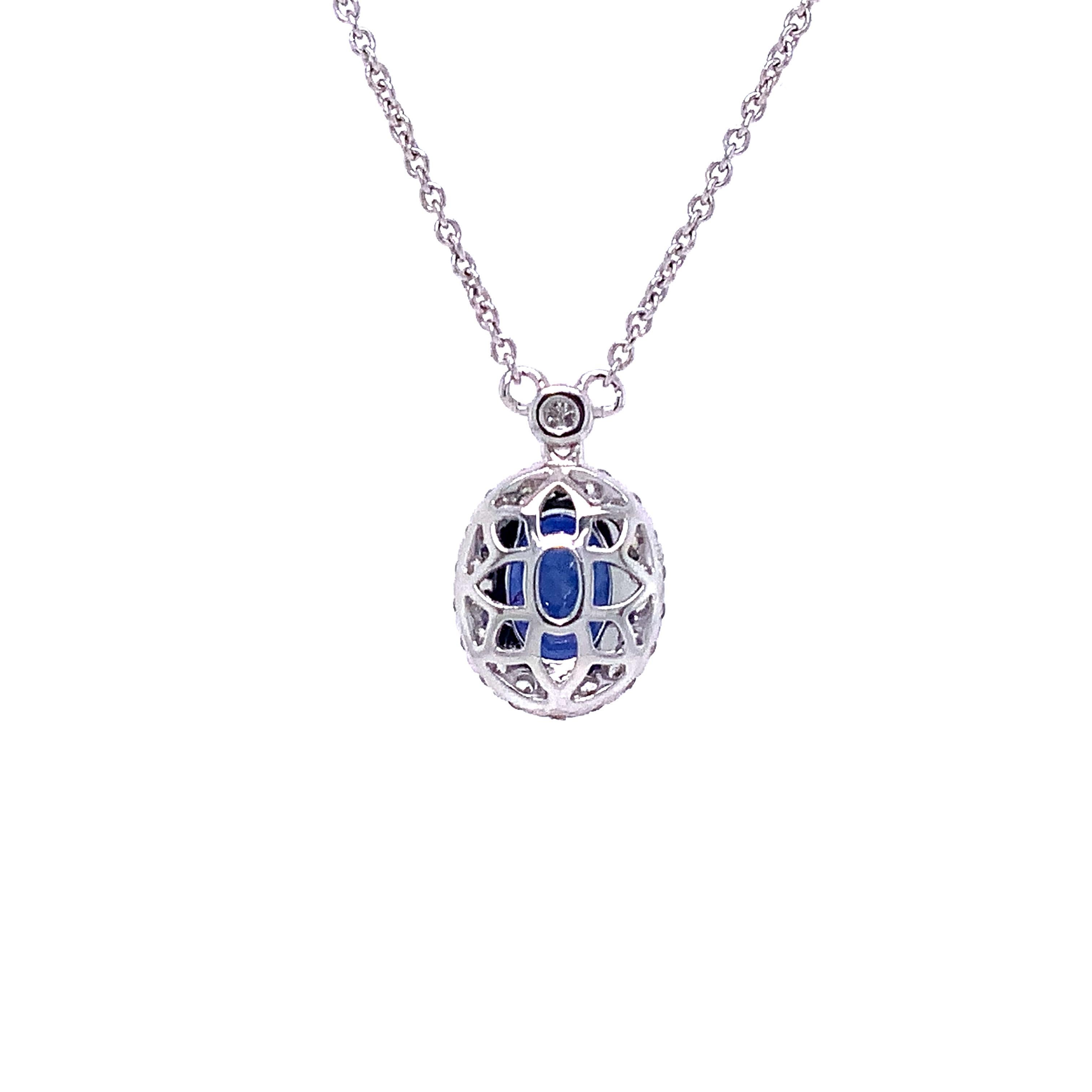Brilliant Cut Roman + Jules GIA Certified Blue Sapphire and Diamond Necklace Set in 18k W/G For Sale