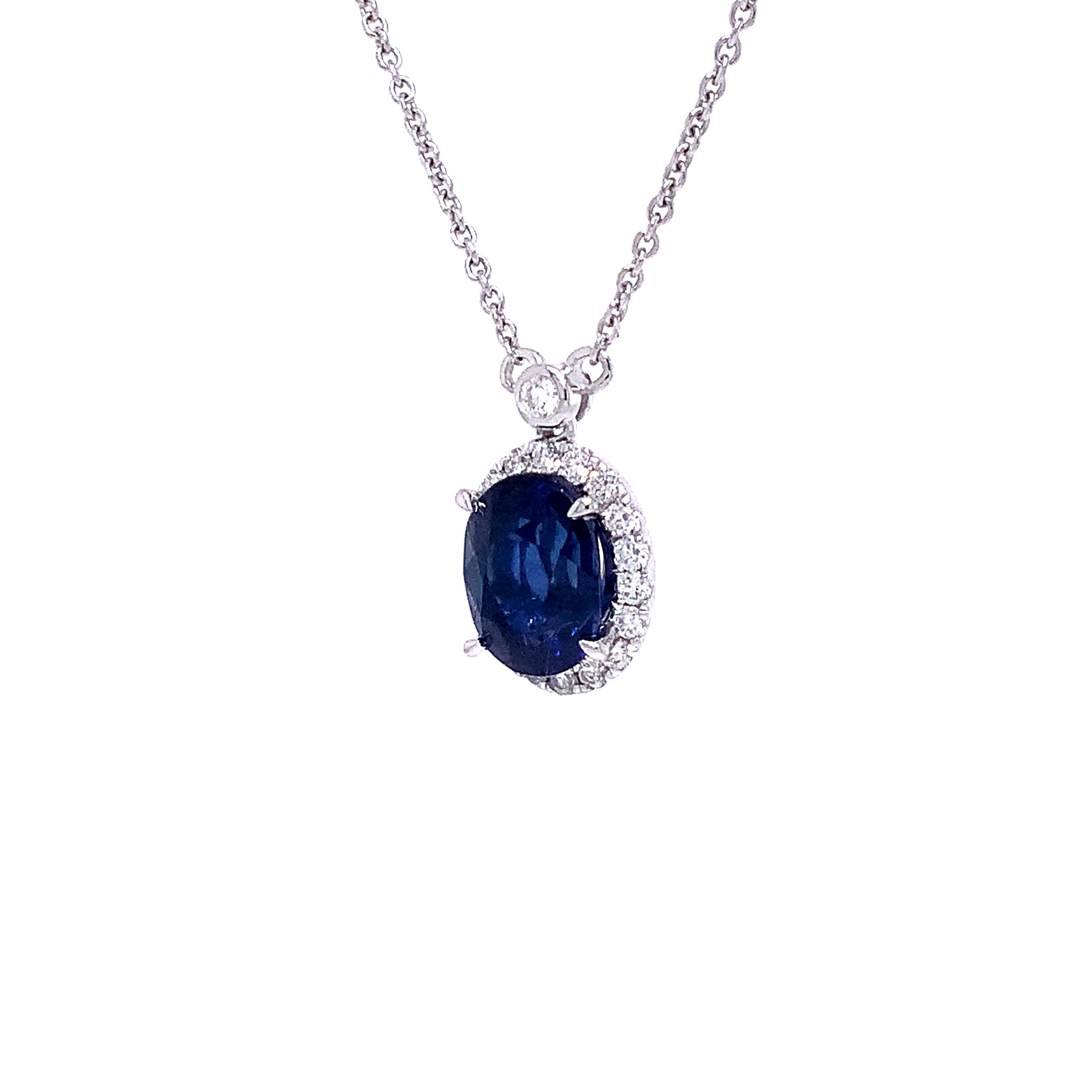 Roman + Jules GIA zertifizierte blaue Saphir- und Diamant-Halskette aus 18 Karat mit G Damen im Angebot