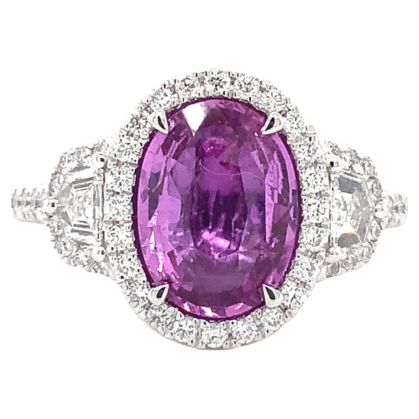 Roman + Jules Natural Gia Certified Oval Purplish-Pink Sapphire and Diamond
