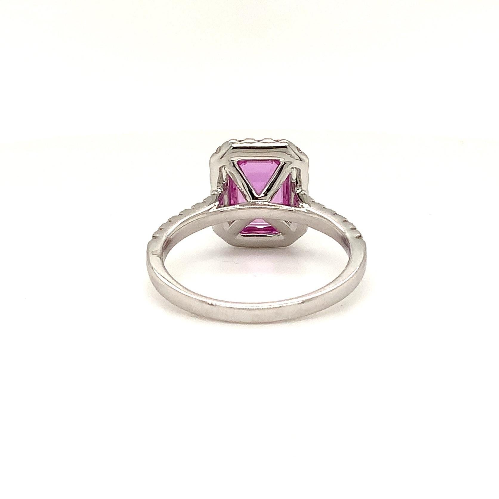 Roman + Jules One of a Kind GIA 1.75ct Certified Emerald Cut Natural Pink Sapph In New Condition For Sale In Los Gatos, CA