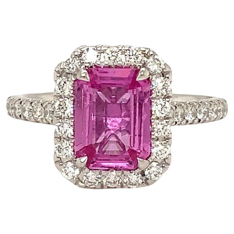 Roman + Jules One of a Kind GIA 1.75ct Certified Emerald Cut Natural Pink Sapph