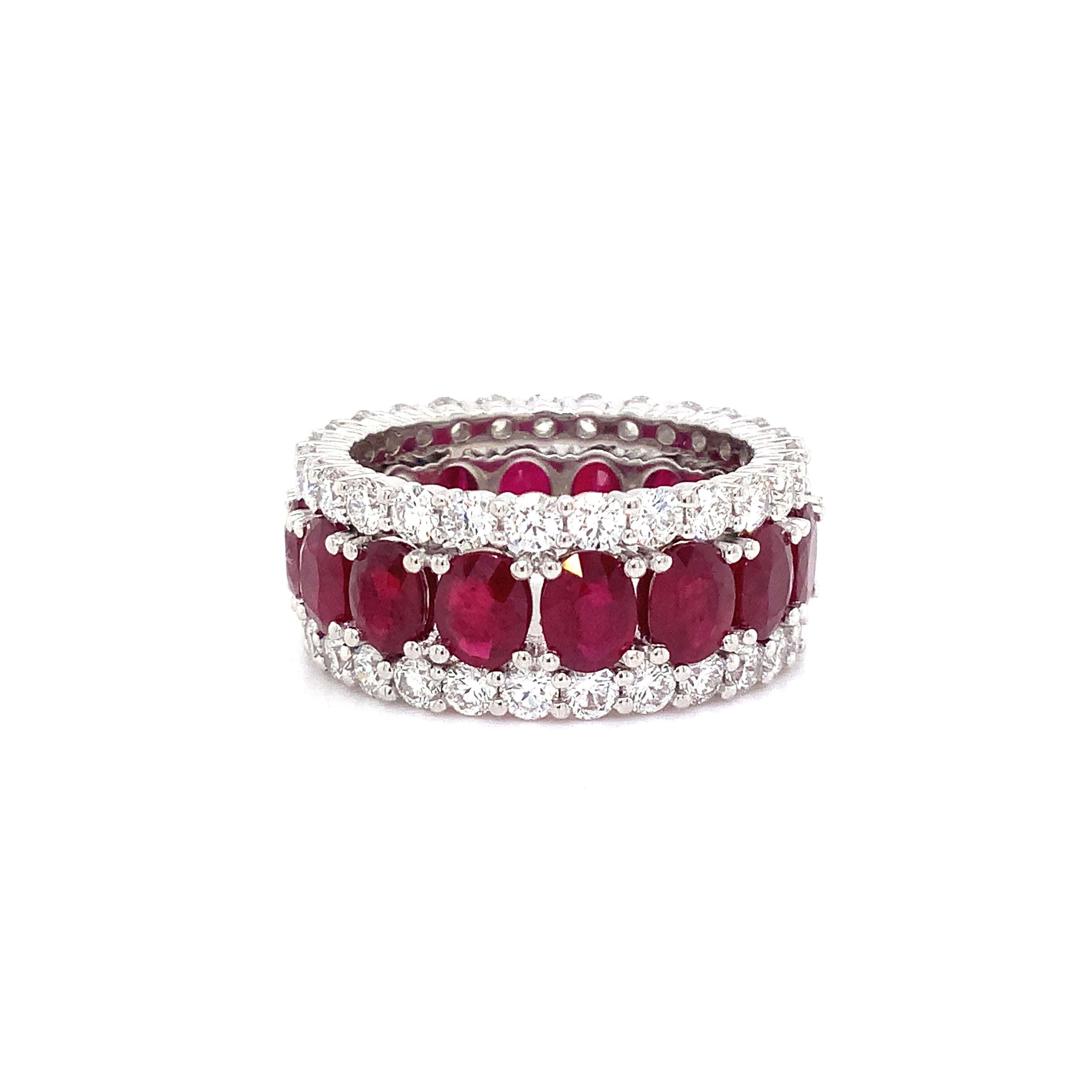 Oval Cut Roman + Jules Oval Shape Ruby and Diamond 3 Row Eternity Band Set in Platinum