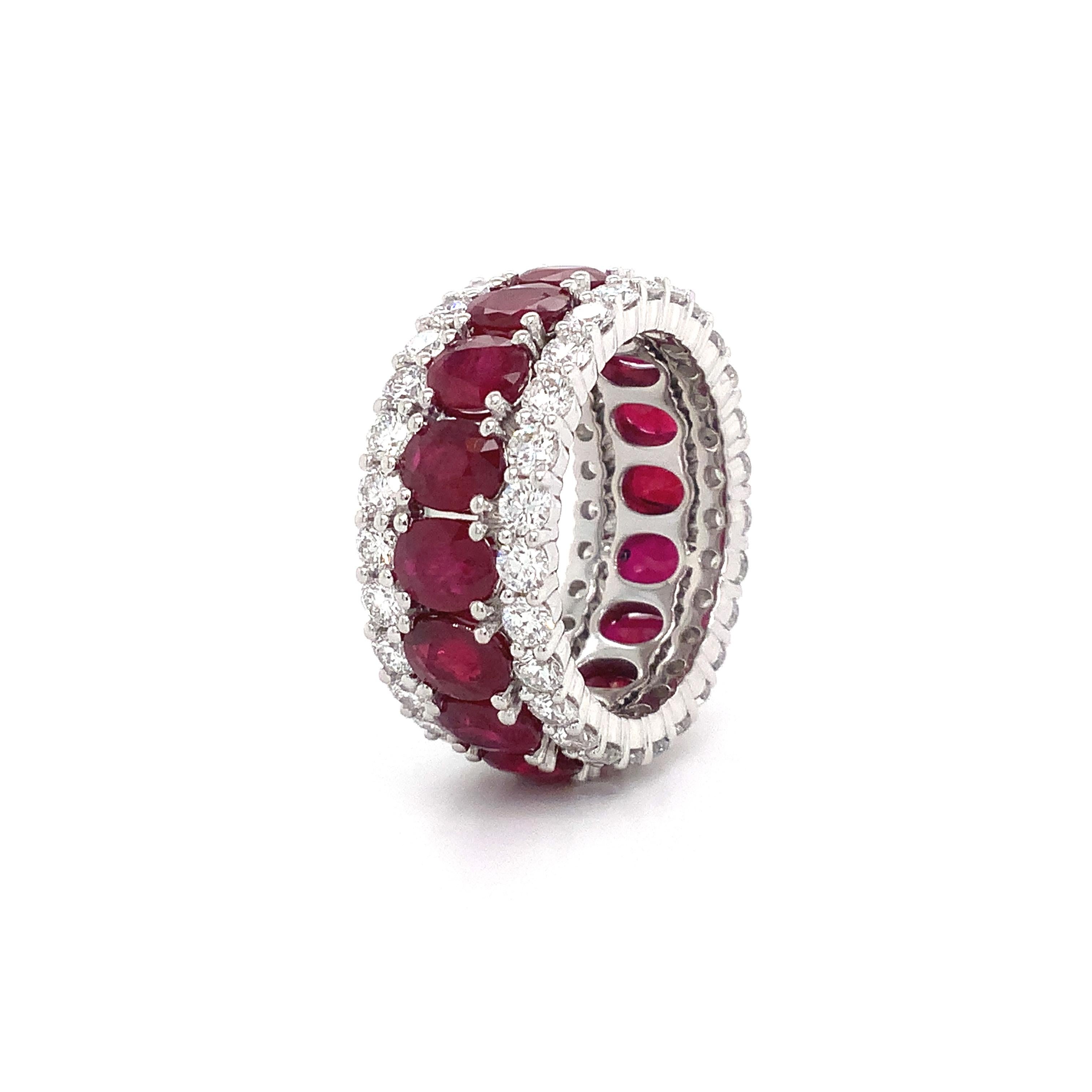 Roman + Jules Oval Shape Ruby and Diamond 3 Row Eternity Band Set in Platinum In New Condition In Los Gatos, CA