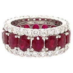 Roman + Jules Oval Shape Ruby and Diamond 3 Row Eternity Band Set in Platinum