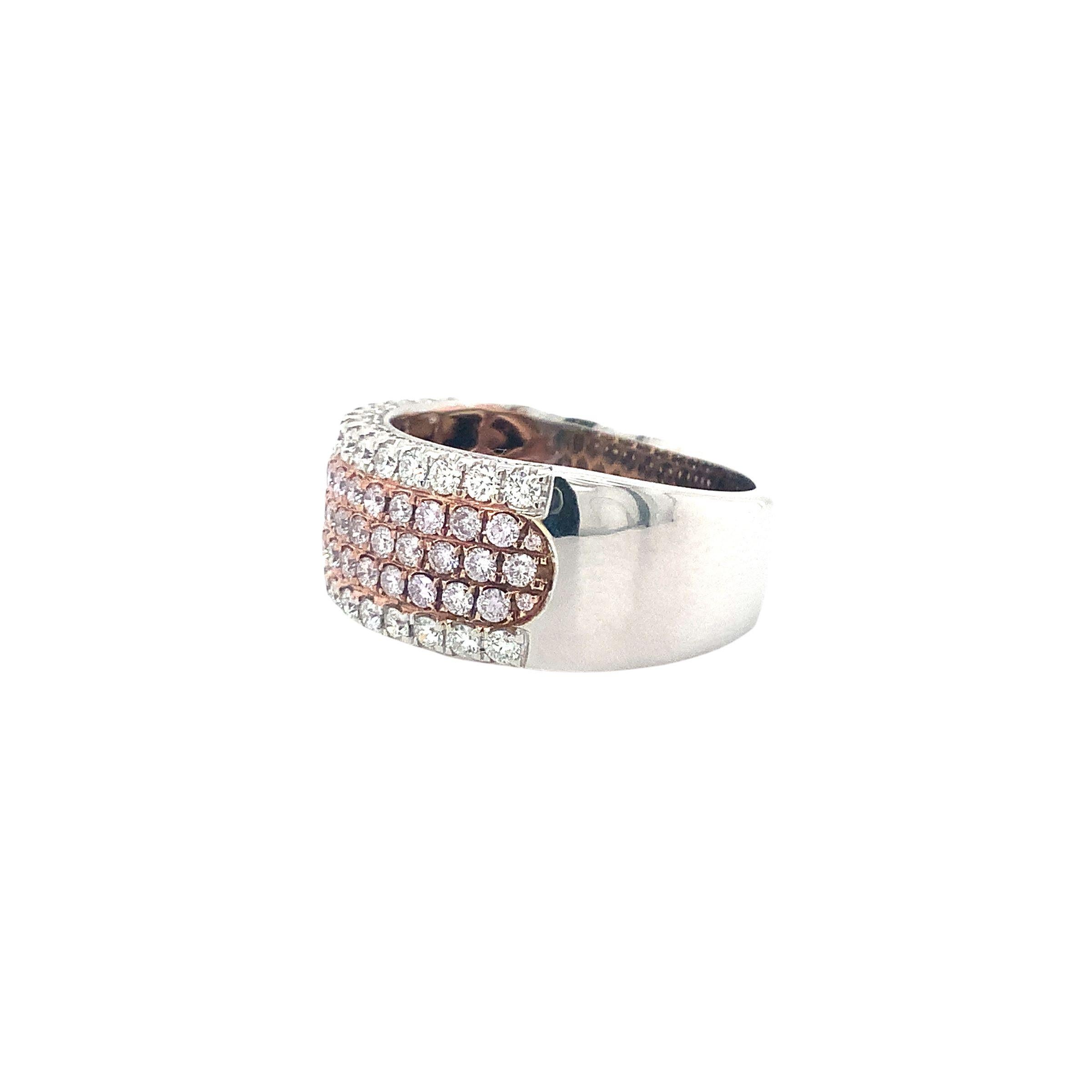 Modern Roman + Jules Pavé Natural Pink and White Diamond Five Row Wide Band Set in 18k For Sale