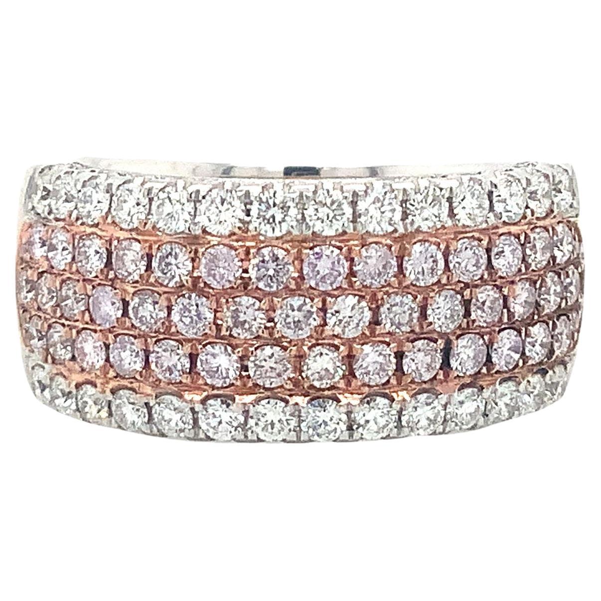Roman + Jules Pavé Natural Pink and White Diamond Five Row Wide Band Set in 18k