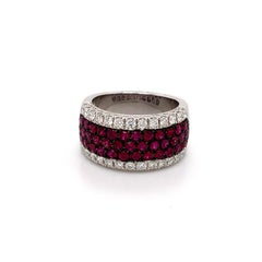 Roman + Jules Pavé Ruby and Diamond Five Row Cigar Band Set in 14k White Gold