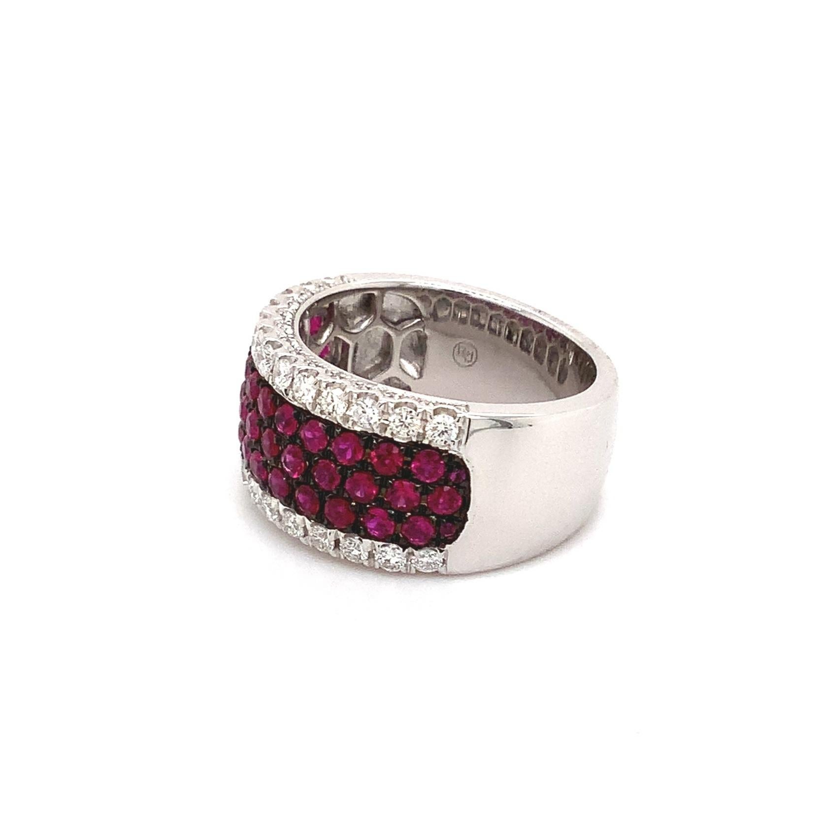 Modern Roman + Jules Pavé Ruby and Diamond Five Row Cigar Band Set in 14k White Gold For Sale