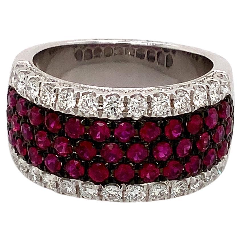 Roman + Jules Pavé Ruby and Diamond Five Row Cigar Band Set in 14k White Gold